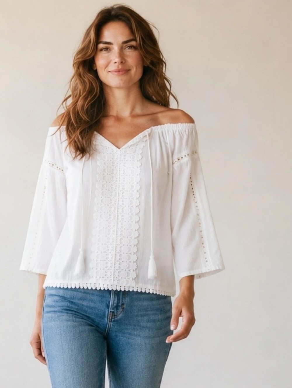 L'affaire Bohemian Crochet Peasant Blouse Womens Oversized Size Small